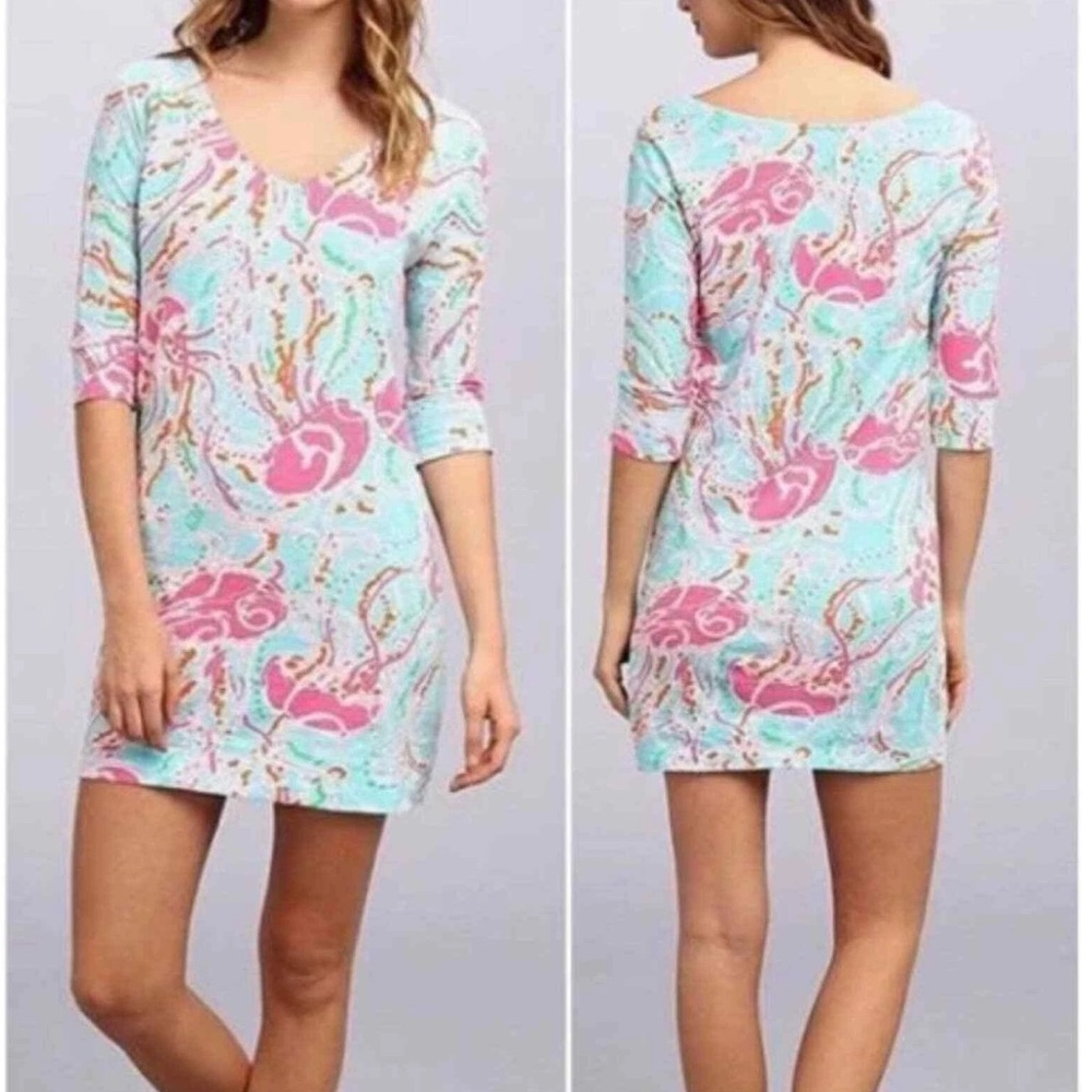 Lilly Pulitzer Eliza dress size L Jellies be jammin blue pink jellyfish - Picture 9 of 10